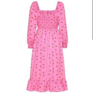 Cras Florence Dress Smocked Long sleeve Pink Strawberries Medium